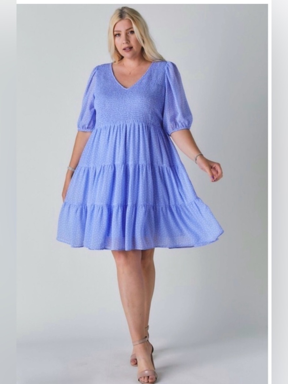 Light blue polka dot dress tiered dress